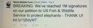 Twitter post about a petition from the World Wildlife Fund
